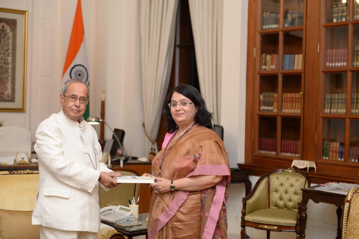 Presenting the First Copy of the Novel Mahanadi to Shri Pranab Mukherjee, the President of India in 2015.